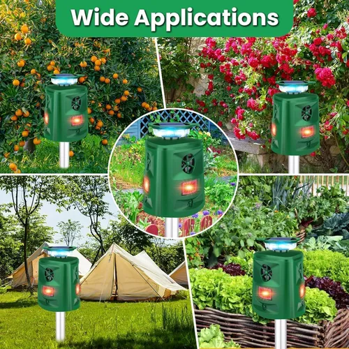 Miniatura 9 de Repelente solar ultrasónico de ciervos de ardilla, repelente de gatos al aire libre, repelente solar de animales de 360 ° con detección