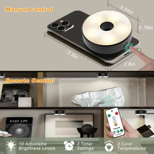 Miniatura 4 de Luces para debajo del gabinete con control remoto, luces LED recargables para gabinete, armario, pantalla, despensa (1 unidad), control táctil