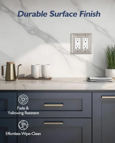 Miniatura 4 de Placas decorativas de pared de metal, cubiertas de salida para placas de interruptor (níquel satinado/2 decoradores, paquete de 2)