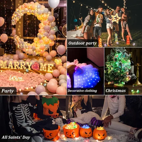 Miniatura 6 de Aogist 50 Piezas Luces para Globos Azules con Aro para Colgar, Mini Lámpara de Bola Redonda Pequeña Luz LED para Linternas de Papel y Vidrio