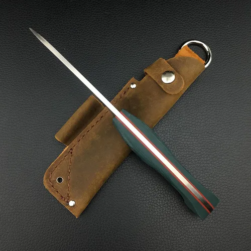 Miniatura 5 de HUAAO Cuchillo de hoja fija de 9.1 pulgadas con funda, cuchillos de caza al aire libre con hoja 7Cr17Mov de 3.9 pulgadas, mango verde G10, cuchillo