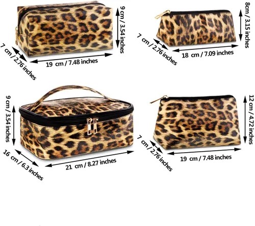 Miniatura 4 de Bolsa de maquillaje con estampado de leopardo, bolsa de cosméticos de viaje, bolsa de maquillaje portátil, organizador de brochas, bolso para mujer