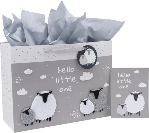 Miniatura 8 de MAYPLUSS Bolsa de regalo extra grande de 16 pulgadas con tarjeta de felicitación y papel de seda blanco, lindo bebé niño 3D haciendo bolsas
