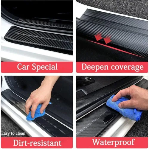 Miniatura 6 de Juego de 4 protectores de fibra de carbono para umbral de puerta de automóvil, protector de entrada decorativo para automóvil, camión, SUV, puertas