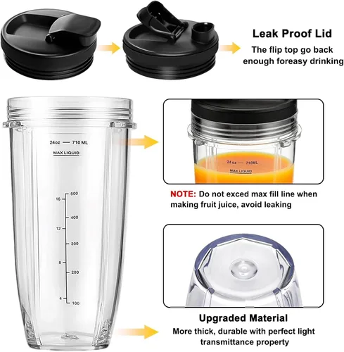 Miniatura 2 de Paquete de 2 vasos de licuadora de repuesto para Ninja, vasos de licuadora de 24 onzas con tapas para llevar, compatibles con Nutri Ninja Auto IQ
