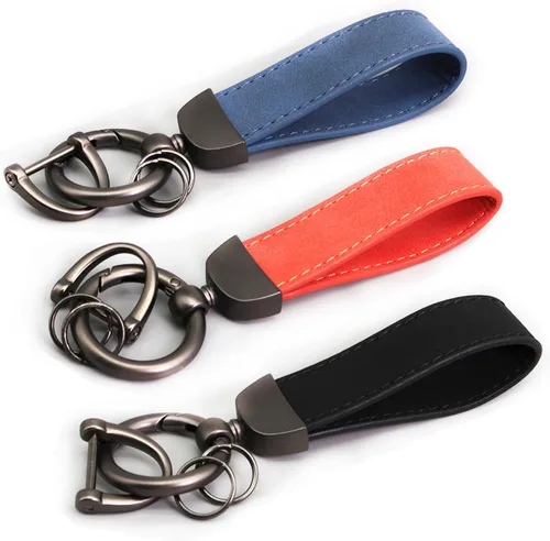 3 llaveros de cuero para automóvil, llavero giratorio de 360 grados y anillo en D antipérdida, llaveros de metal para hombres y mujeres (negro,
