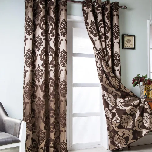 Miniatura 2 de NAPEARL - Cortinas de damasco marrón: cortinas de lujo para sala de estar, cortinas de jacquard para decoración del hogar, cortina marrón victoriana