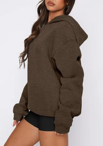 Miniatura 35 de onlypuff Sudadera casual con capucha para mujer, de manga larga, con bolsillo de canguro, hombro caído