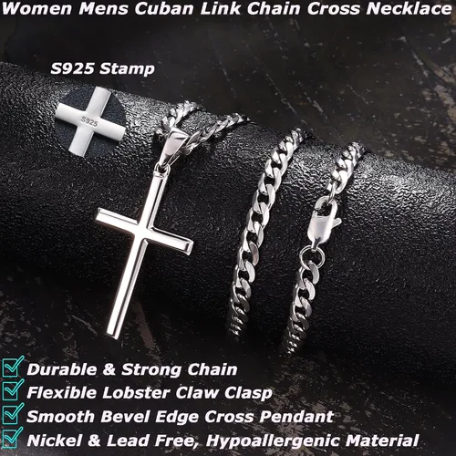Miniatura 3 de MILACOLATO Collar de cruz para hombres y mujeres Cadena de eslabones Figaro de 0.197 in fuerte o cadena de eslabones cubanos Collares de cruz