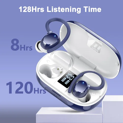 Miniatura 2 de hadbleng Auriculares inalámbricos con Bluetooth con pantalla digital LED de 128 horas de reproducción, gancho sobre la oreja con micrófono, sonido