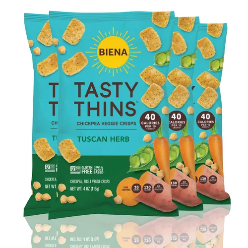 Miniatura 9 de BIENA Tasty Thins Veggie Crisps - BBQ hawaiano, paquete de 4, bolsas de 4 onzas, garbanzos y verduras, vegano, sin gluten, sin lácteos, sin OGM