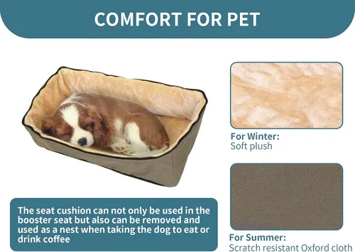 Miniatura 4 de Asiento elevador Petsfit para 2 perros pequeños o perro mediano de hasta 55 lbs, asiento grande de coche para perros con 2 bolsillos grandes