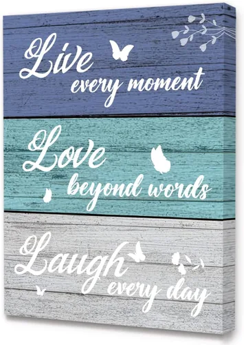 Letrero con cita en lienzo enmarcado con texto en inglés "Live Love Laugh Love", decoración de pared para el hogar, cocina, comedor, sala de estar,