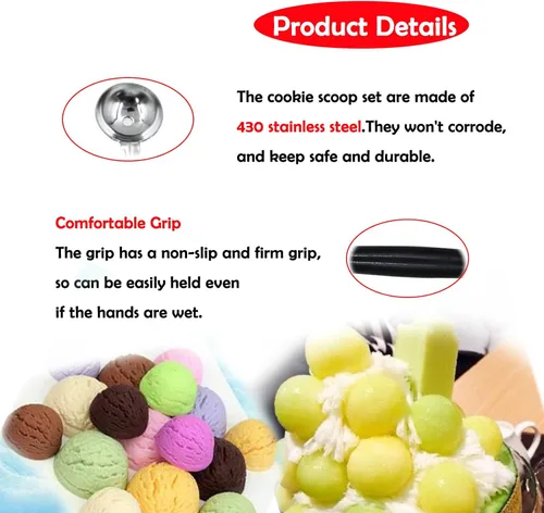 Miniatura 3 de Paquete de 2 cucharas de bola de helado de fruta de doble extremo, bola de fruta de acero inoxidable 430, bolas de melón redondas lisas para sandía