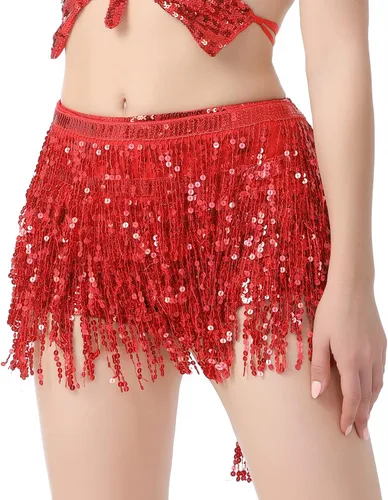 Miniatura 3 de DOOVID Falda de danza del vientre, falda bohemia con borlas y lentejuelas para mujer, faldas brillantes para fiesta de Halloween