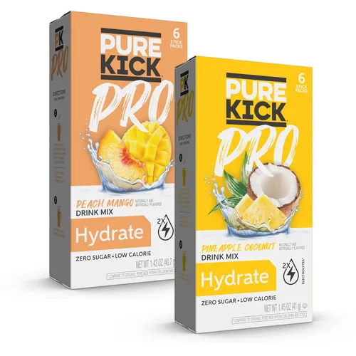 Miniatura 8 de PURE KICK PRO Mezcla para bebida hidratante con electrolitos, Paleta de Piña, Coco y Fresa, 12 sobres