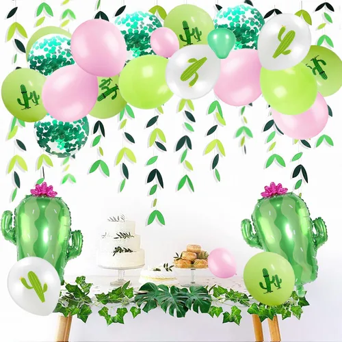Miniatura 4 de Decoraciones de fiesta de cactus suculenta para fiesta de cumpleaños con globos de cactus, guirnalda, arco de plantas, globos de aluminio