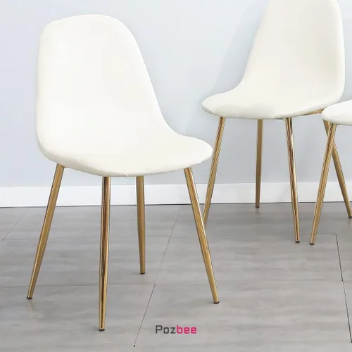Miniatura 5 de Juego de 4 sillas de comedor de terciopelo crema, sillas de cocina modernas de mediados de siglo con patas cromadas doradas, elegantes sillas