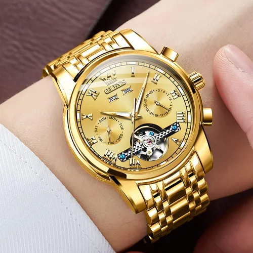 Miniatura 4 de OLEVS Relojes automáticos de cuerda automática para hombre, fecha y día, calendario, relojes de acero inoxidable, movimiento de esqueleto