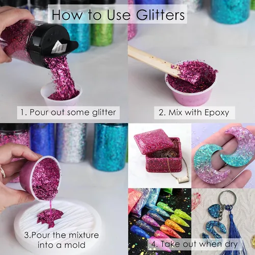 Miniatura 6 de Brillantina gruesa, 18 frascos de colores surtidos para manualidades, cuerpo, maquillaje y purpurina para uñas.