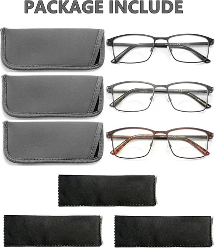 Miniatura 5 de HOTJOJO - Pack de 3 gafas de lectura bifocales para hombres, con bloqueo de luz azul para computadora, anti rayos UV/fatiga ocular/reflejos, gafas