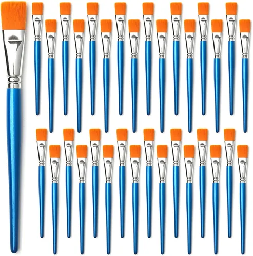 Miniatura 7 de Pinceles de pintura plana de 1 pulgada para pintura acrílica, 12 piezas de pinceles de pintura sintética grandes a granel con mango de madera