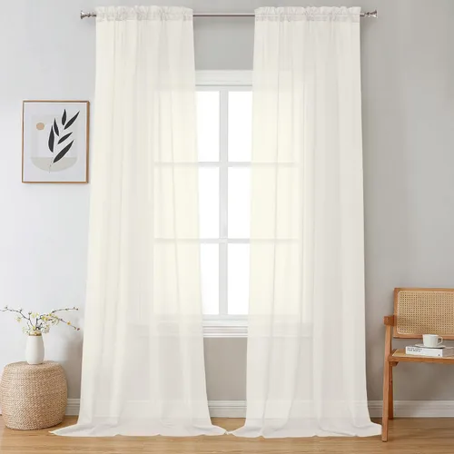 Miniatura 89 de OVZME - Cortinas traslúcidas blancas de 45 pulgadas de largo, 2 paneles, cortinas de gasa con bolsillo para barra para ventanas pequeñas, cada una