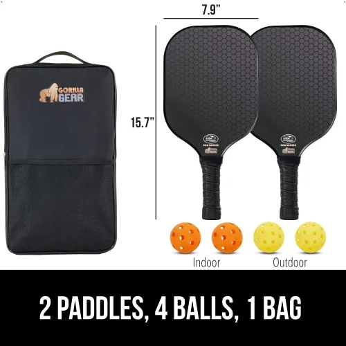 Miniatura 4 de Gorilla Gear USAPA Approved Pickleball Starter Set, Fiberglass Paddles with Bag and Balls, Indoor Outdoor Court Use, Comfortable Racket Grip
