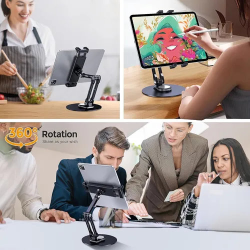 Miniatura 6 de Bimo Soporte para tablet para iPad, soporte de monitor portátil para 15.6 pulgadas, 16 pulgadas, base giratoria de 360° para Kindle de 4.7 a 16
