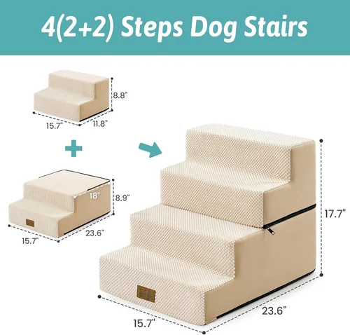 Miniatura 4 de COZY KISS Escaleras para perros pequeños, escaleras extraíbles de 4 niveles para sofá y cama, escalones para perros de 17.7 pulgadas de alto