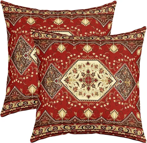 Miniatura 23 de Juego de 2 fundas de almohada bohemias tribales de 22 x 22 pulgadas, fundas de almohada exóticas retro, fundas de cojín bohemias de celosía vintage