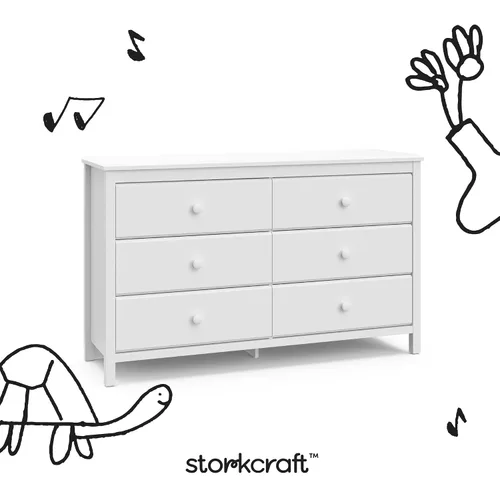 Miniatura 9 de Storkcraft - Cómoda de 6 cajones Alpine (Blanco) – Certificado GREENGUARD Gold, Cómoda blanca para dormitorio, Cajones de almacenamiento para niños