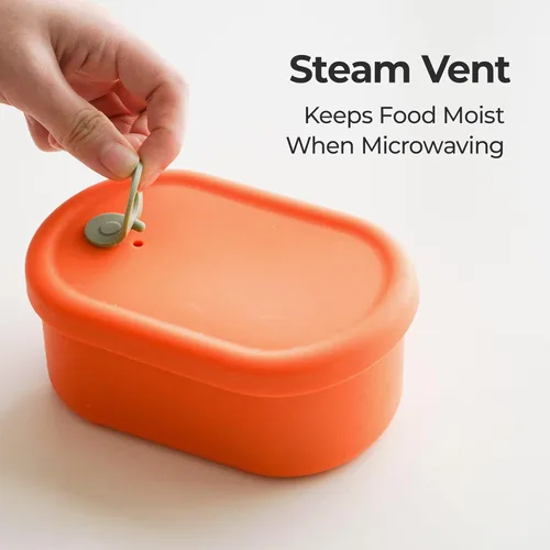 Miniatura 2 de Recipiente hermético de silicona prémium hecho en Corea con ventilación de vapor, sin BPA, a prueba de fugas, apto para microondas y congelador, 1