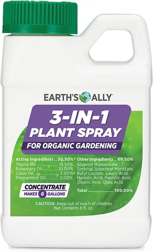Earth's Ally Spray 3 en 1 para plantas concentrado de 8 onzas para plagas y enfermedades – insecticida orgánico, fungicida, miticida – Listado OMRI