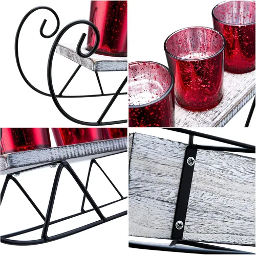 Miniatura 4 de Diamond Star Portavelas de Navidad, candelabros de cristal de mercurio, candelabro votivo decorativo para el hogar (rojo)