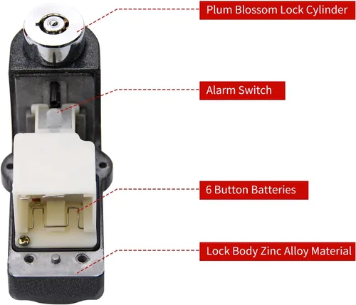 Miniatura 3 de Set de Candado de Disco con Alarma, Candado de Freno, Antirrobo Impermeable 110 dB con Pasador de 7 mm y Cable de Recordatorio de 1.5 m