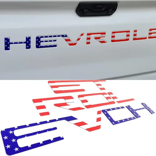 Letras de inserción para portón trasero compatibles con 2019 2020 2021 2022 2023 Emblemas 3D de bandera estadounidense con adhesivo fuerte
