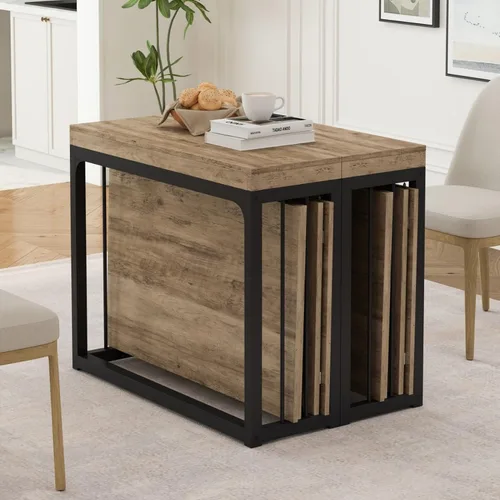 Miniatura 4 de KEIKI Mesa de comedor plegable extensible de 23.62 a 118 pulgadas de largo para 2 a 10 personas, muebles de madera moderna y rústica rectangular