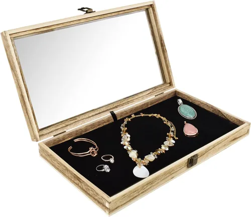 Miniatura 4 de Alhajerocaja para almacenar cuentas con tapa de vidrio templado y terciopelo negro. Caja de muestra de medallas, premios, alhajas y cuchillos.
