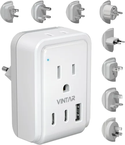 Miniatura 10 de Kit de Adaptador de Viaje Universal, VINTAR PD Adaptador de Corriente Internacional de 35W con 3 Puertos USB (2 USB C) y 4 Salidas de CA, Conectores