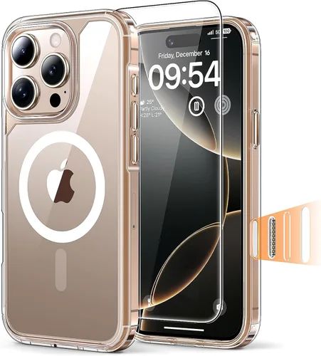 Miniatura 38 de TAURI Funda magnética 2 en 1 transparente para iPhone 14 Pro, compatible con Magsafe [no amarillenta] con protector de pantalla, protección de grado