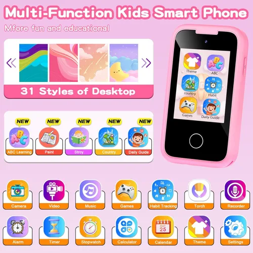 Miniatura 2 de Teléfono Inteligente para Niñas, Regalo de Navidad y Cumpleaños para Niñas de 3-8 Años, Teléfono de Juguete para Niños, Teléfono Celular de Juguete