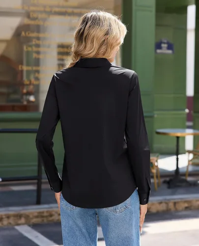 Miniatura 2 de Siliteelon - Camisas de vestir para mujer, manga larga, ajustadas, con botones, elásticas, sin arrugas, con cuello, para negocios, casual, blusa