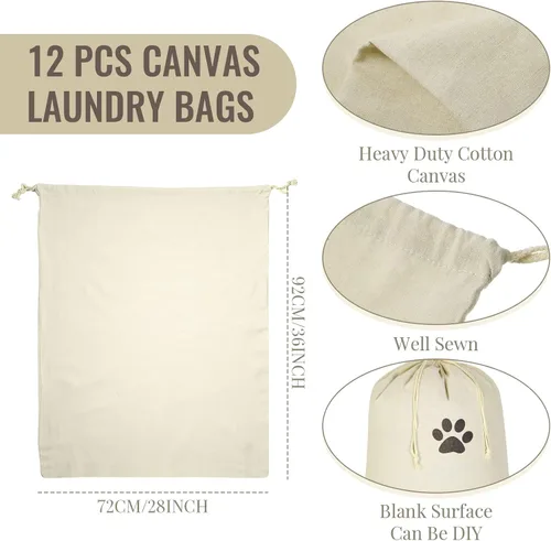 Miniatura 2 de Remagr 12 bolsas de lona de 28 x 36 pulgadas, grandes de algodón con cordón, forro de cesta resistente, lavable, ropa sucia para el hogar