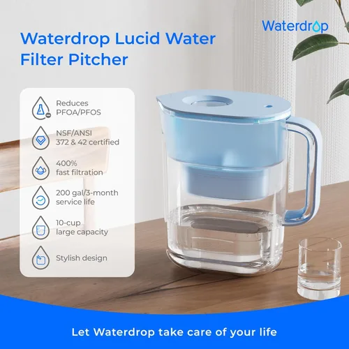 Miniatura 2 de Waterdrop - Jarra con filtro de agua para 10 tazas, incluye 1 filtro Azur