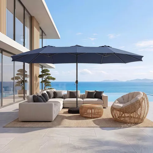 Miniatura 21 de Sombrilla de doble cara para patio de 15 x 9 pies con base y manivela, sombrilla rectangular extragrande para patio, césped y jardín, beige