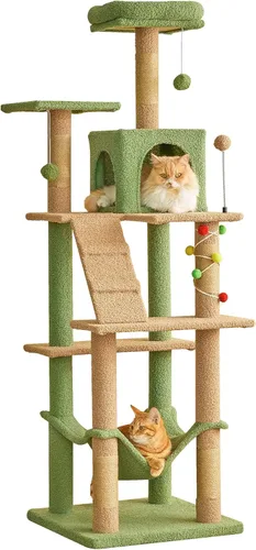 Miniatura 18 de MWPO - Árbol para gatos, multiestructura para gatos grandes con postes rascadores de sisal, plataforma acolchada, hamaca y condominio, torre Marrón