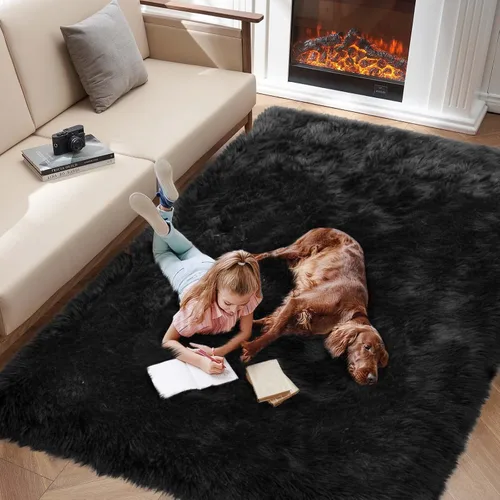 Miniatura 26 de Alfombra de piel sintética para sofá, silla, alfombra pequeña beige para dormitorio, 2 x 3 pies, alfombras peludas para habitación de los niños