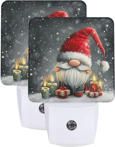 Miniatura 11 de Paquete de 2 luces LED de Navidad con gnomo de nieve, luces nocturnas de emergencia con sensor automático, juego de 2 para dormitorio, baño
