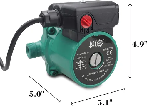 Miniatura 3 de BACOENG Bomba de circulación de agua caliente de 3/4 pulg. NPT para sistema de calefacción de suelo y sistema de recirculación con conectores